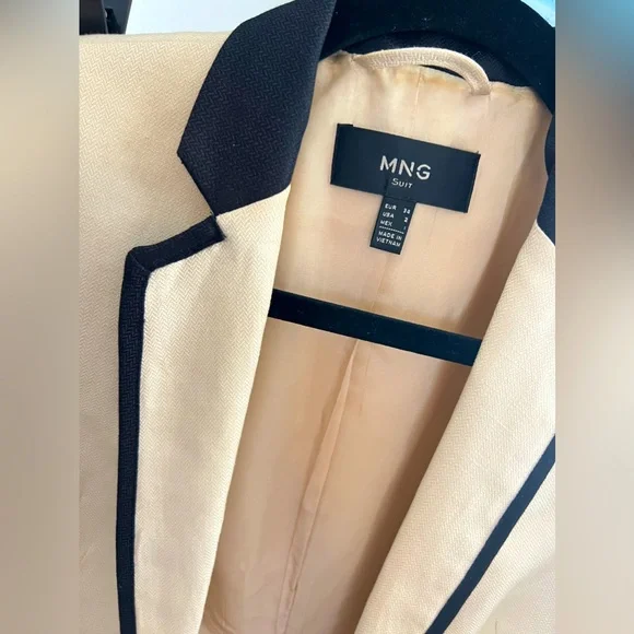 👡🎩MANGO CLASSIC FITTED LINEN BLAZER W/BLACK TRIM PIPING 👡🎩 - Picture 6 of 6